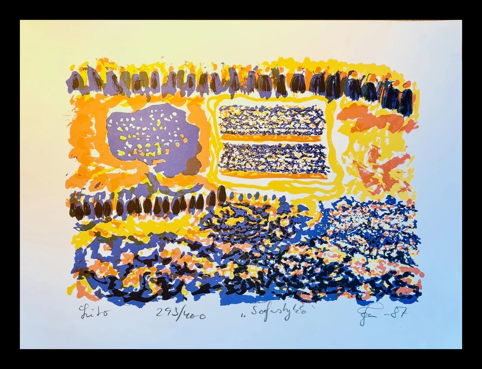 “Sofastykke” - Grafisk tryk af Jan Jensen (1949 - 2024). Står skarpt i både papir og farver